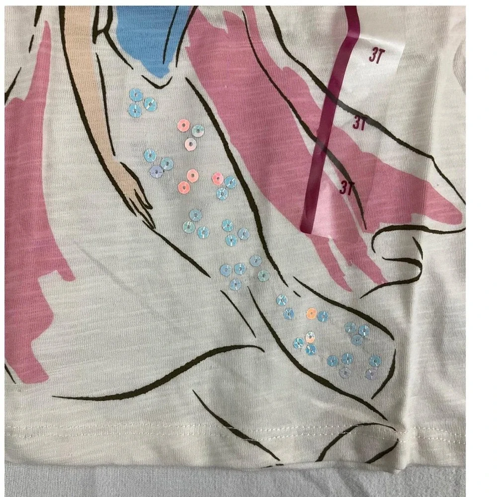 Disney Princess Snow White Ivory Sequin Graphic Tee Shirt Kids 3T DSDI2BKCSC